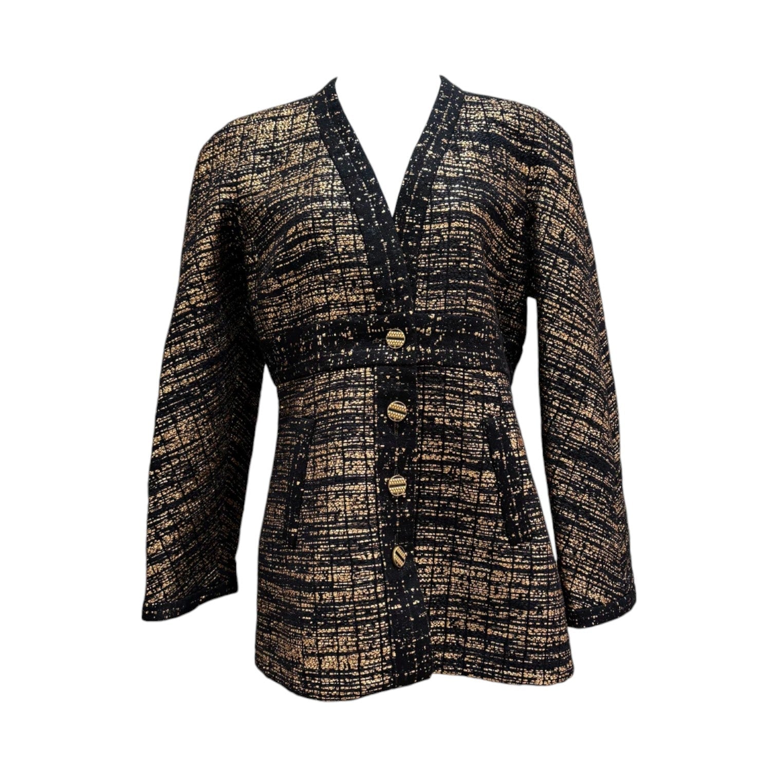 Chanel Gold & Black Two Tone Tweed 19A Jacket - Size 42