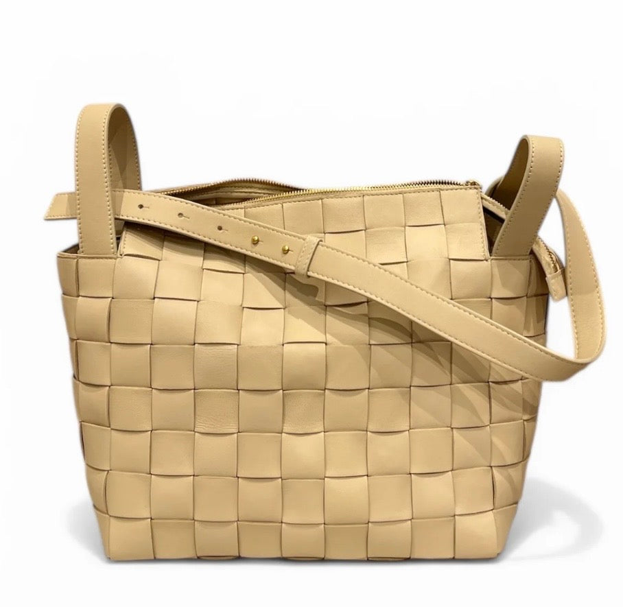 Bottega Venetta Beige Maxi Intrecciato Cassette Bowling Bag