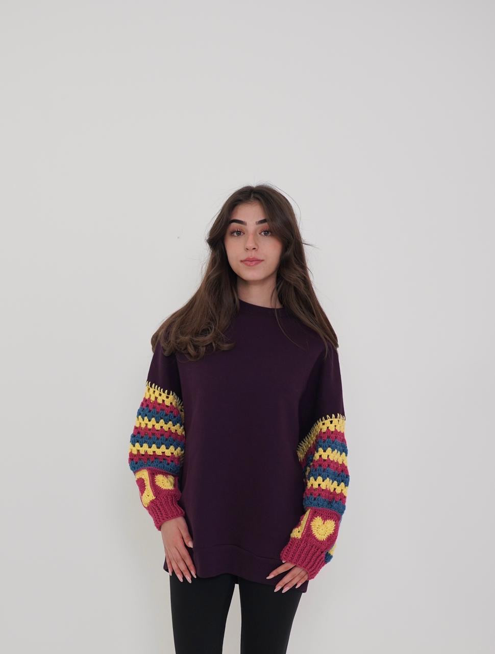 RAINBOW CROCHET SLEEVE SWEATER (سترة)