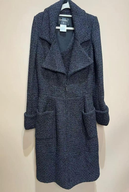 Chanel black tweed coat, size 38 SYCC2120