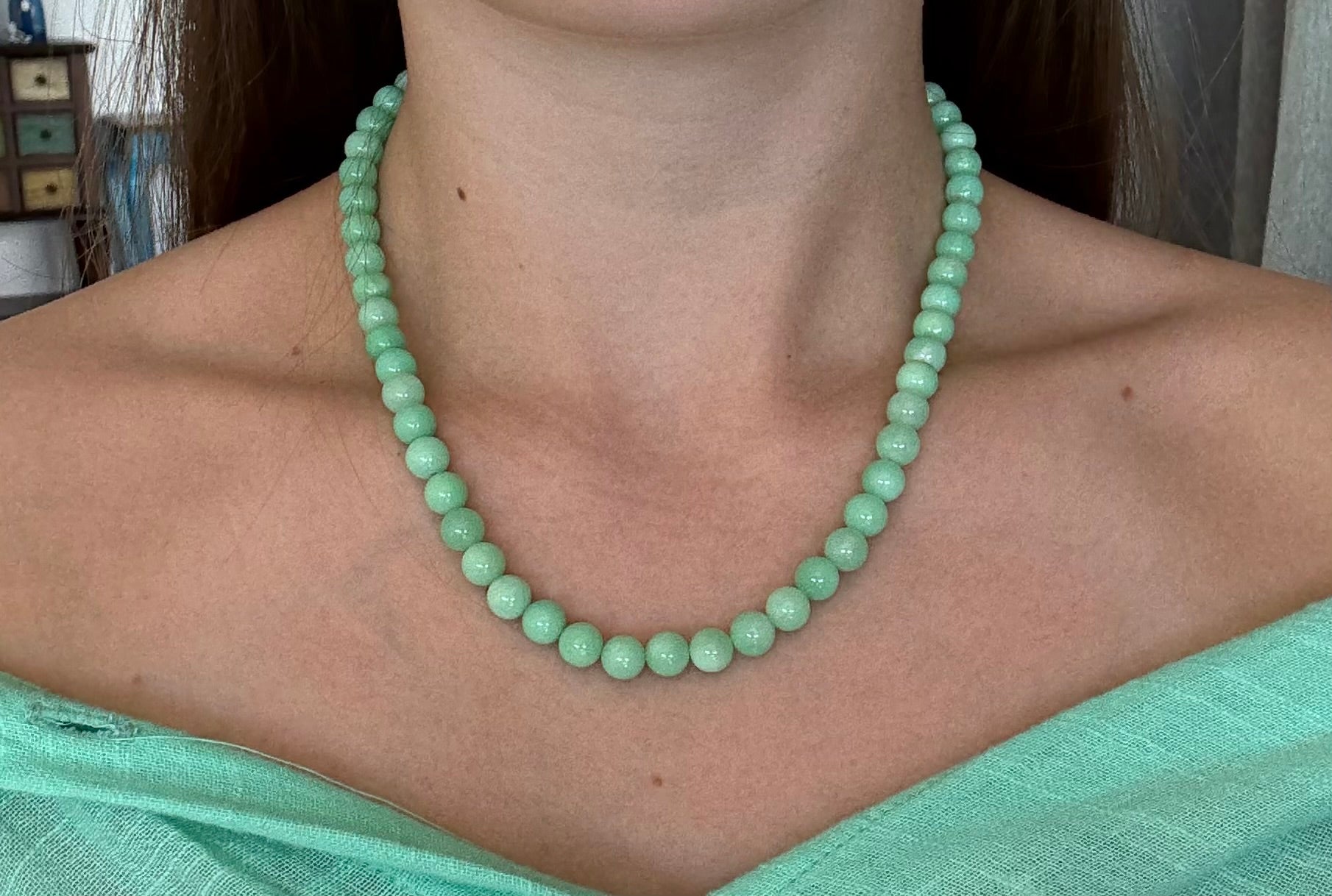 Natural Australian Chrysoprase Necklace D7.5-7.7mm 17.5"/44cm DXBCS5482