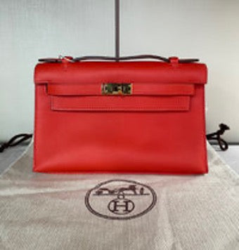 HERMES Mini Kelly Handbag (Tomato Red with Gold Buckle) 3062605121823