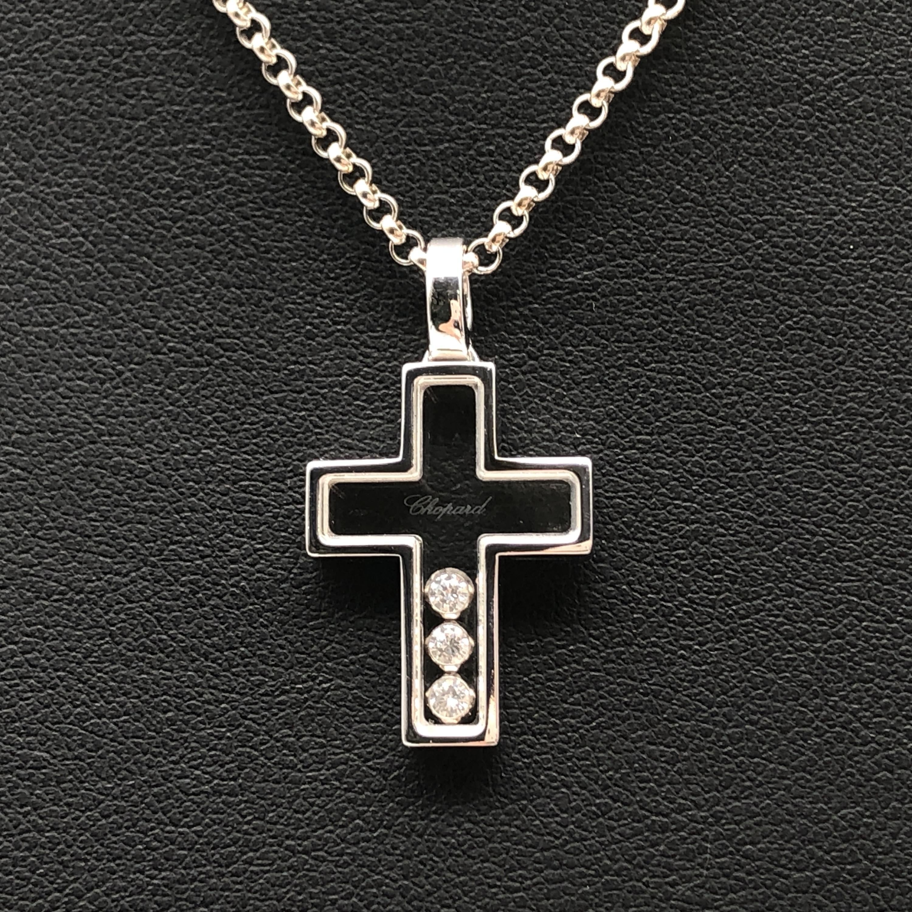 Chopard Happy 3P Diamond Cross Necklace, WG750, 12.0g, 16.5inch C387276