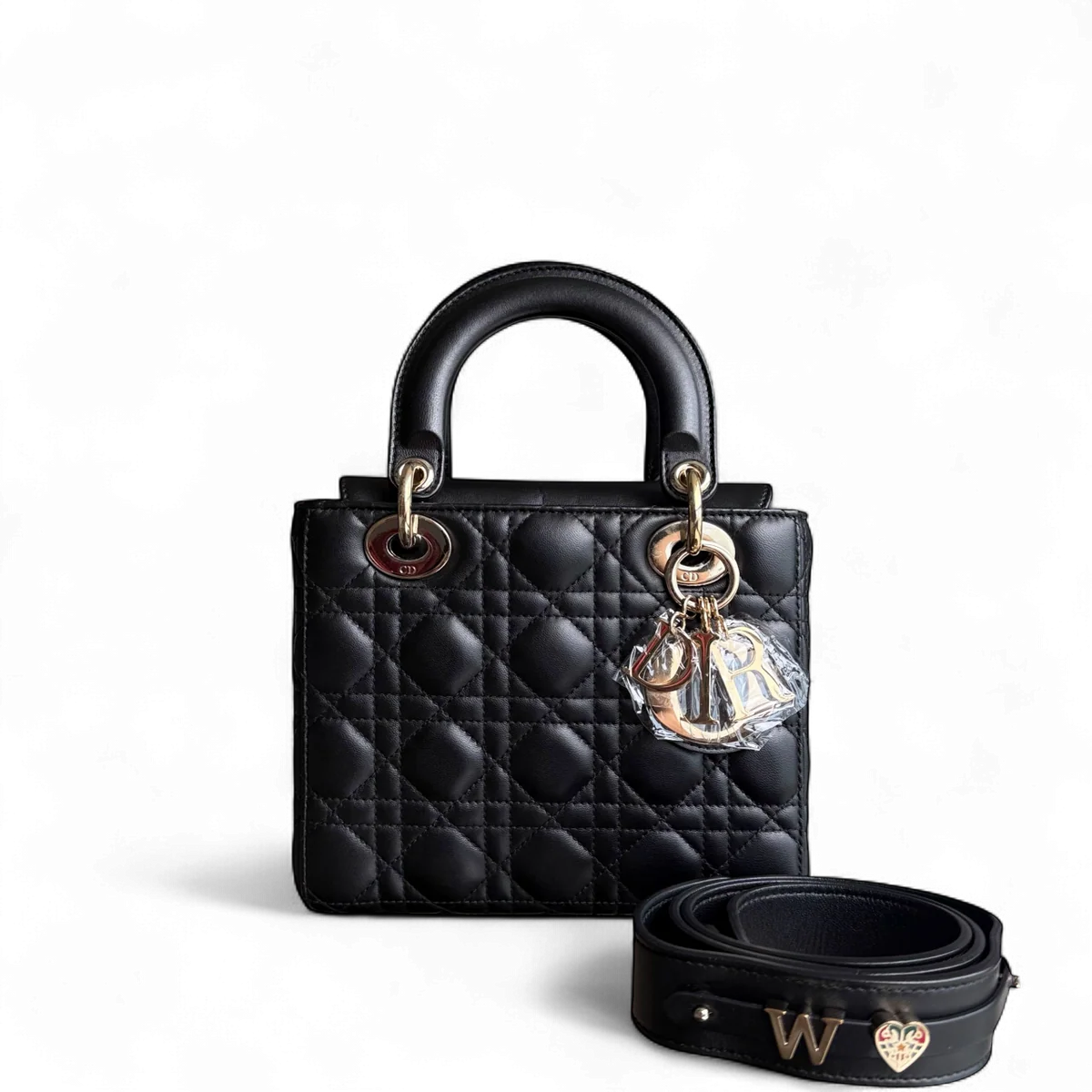 DIOR LADY SMALL FLAP MYABC - CANNAGE LAMBSKIN BLACK GOLD HARDWARE ABC CHARM SYCM500