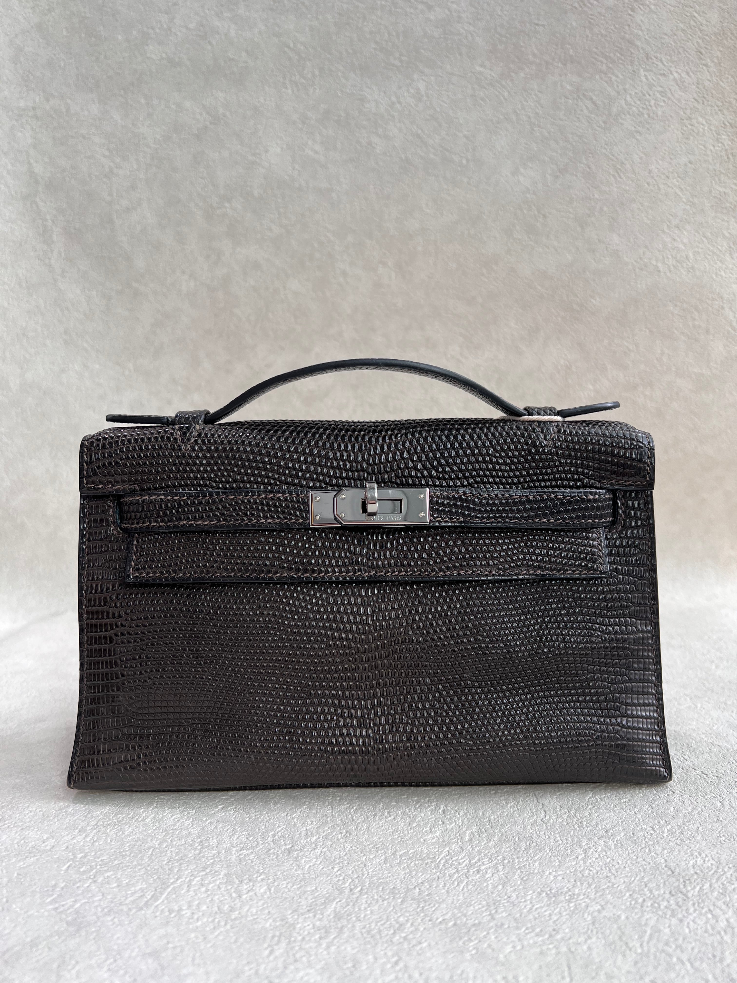 Hermes Matte Lizard Kelly Pochette Cocoan PHW #I SYCYB1136