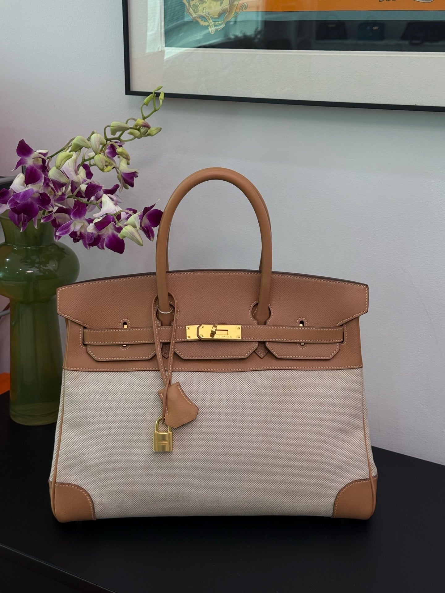 Hermès Birkin 35 Toile & Natural Leather GHW