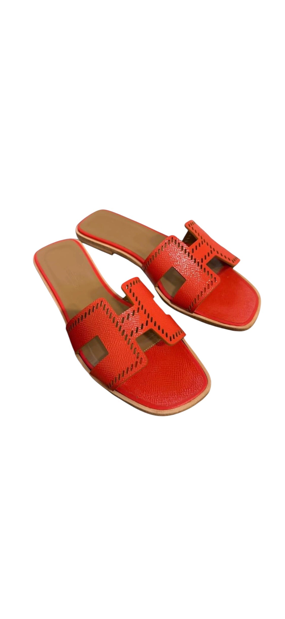 Hermes Oran Sandals Capucine/Black Sz 36.5 DLT8324