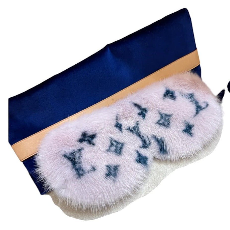 Louis Vuitton Monogram Light Pink & Navy-Blue Monogram Mink Fur Sleep Eye Mask