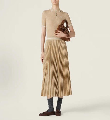 Miu Miu SS24 Logo Embroidered Striped Polo Shirt + Skirt Set, Size 40 SYCC2041