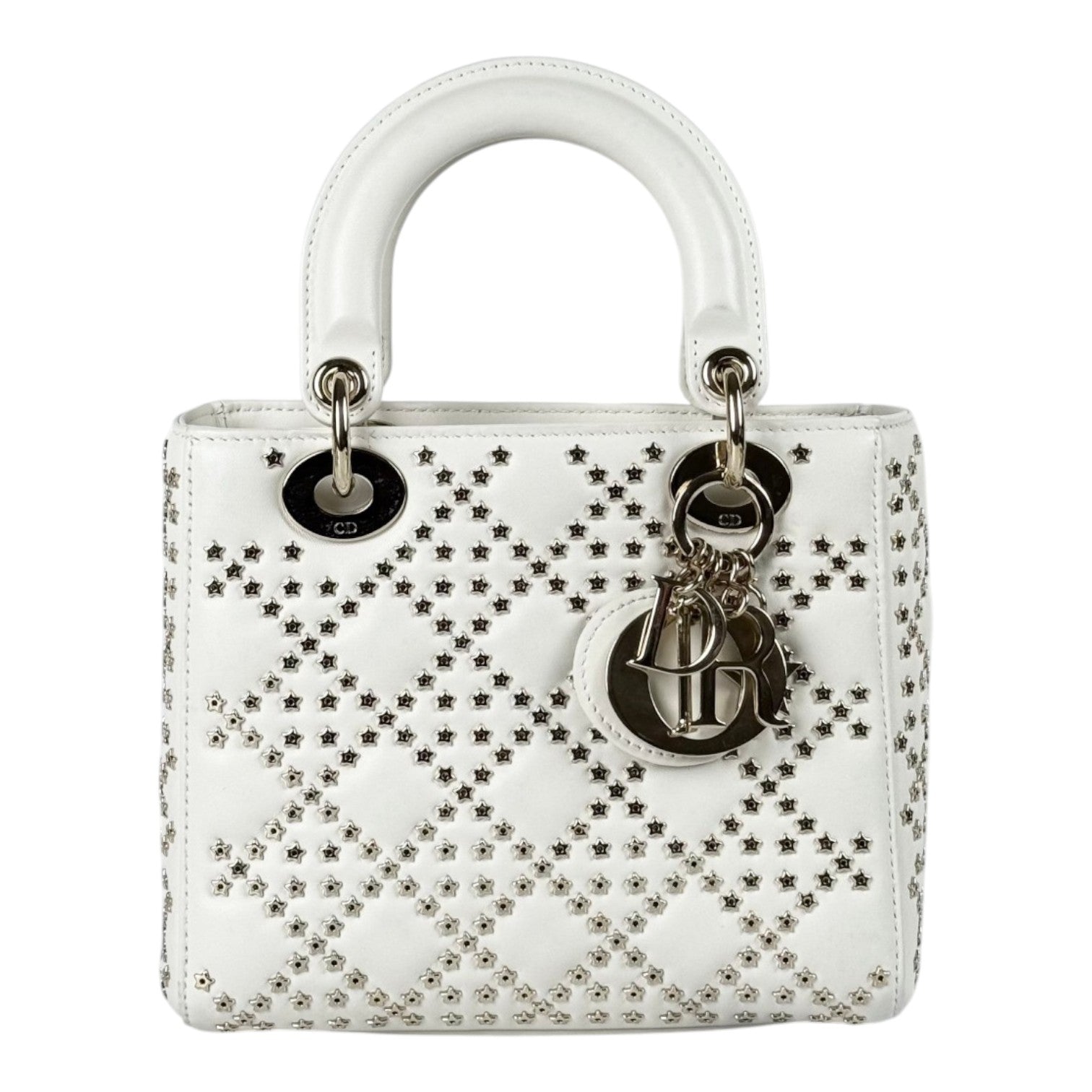 Dior Small Light Cream Lady Dior with Gold Star Studs