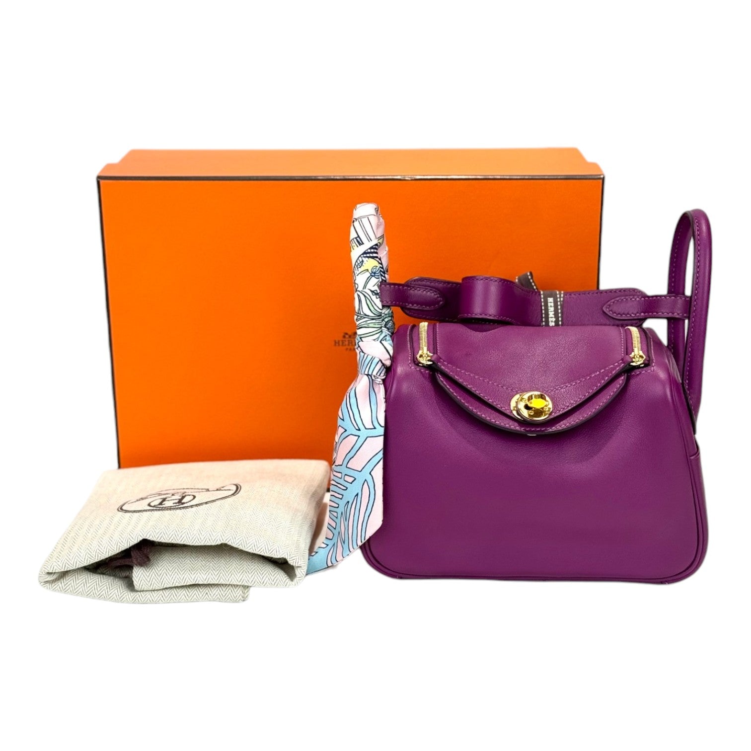 Hermes Purple Mini Lindy Bag - Full Set