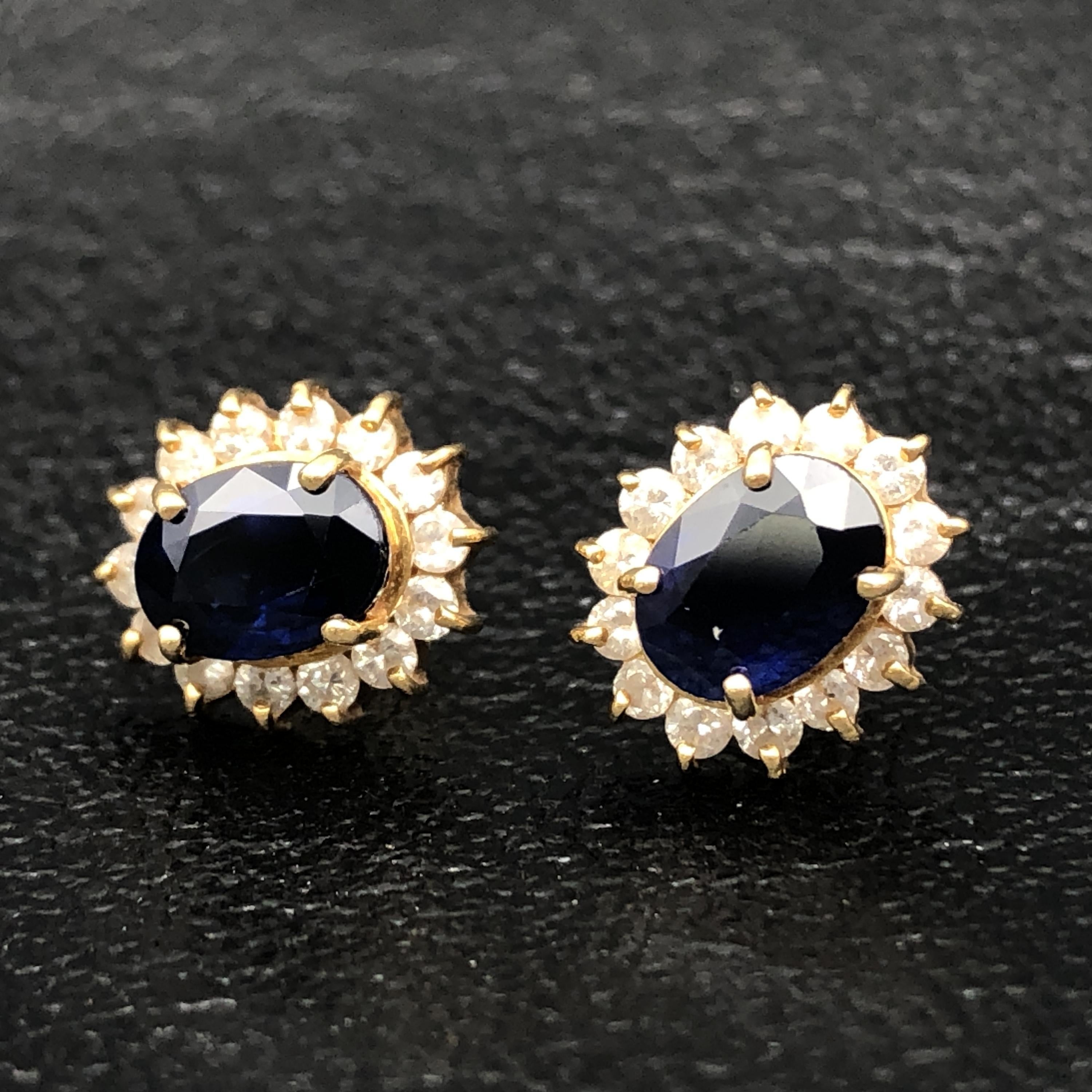 Custom Jewelry Sapphire & Diamond Pierces, K18YG, 3.0g C297338