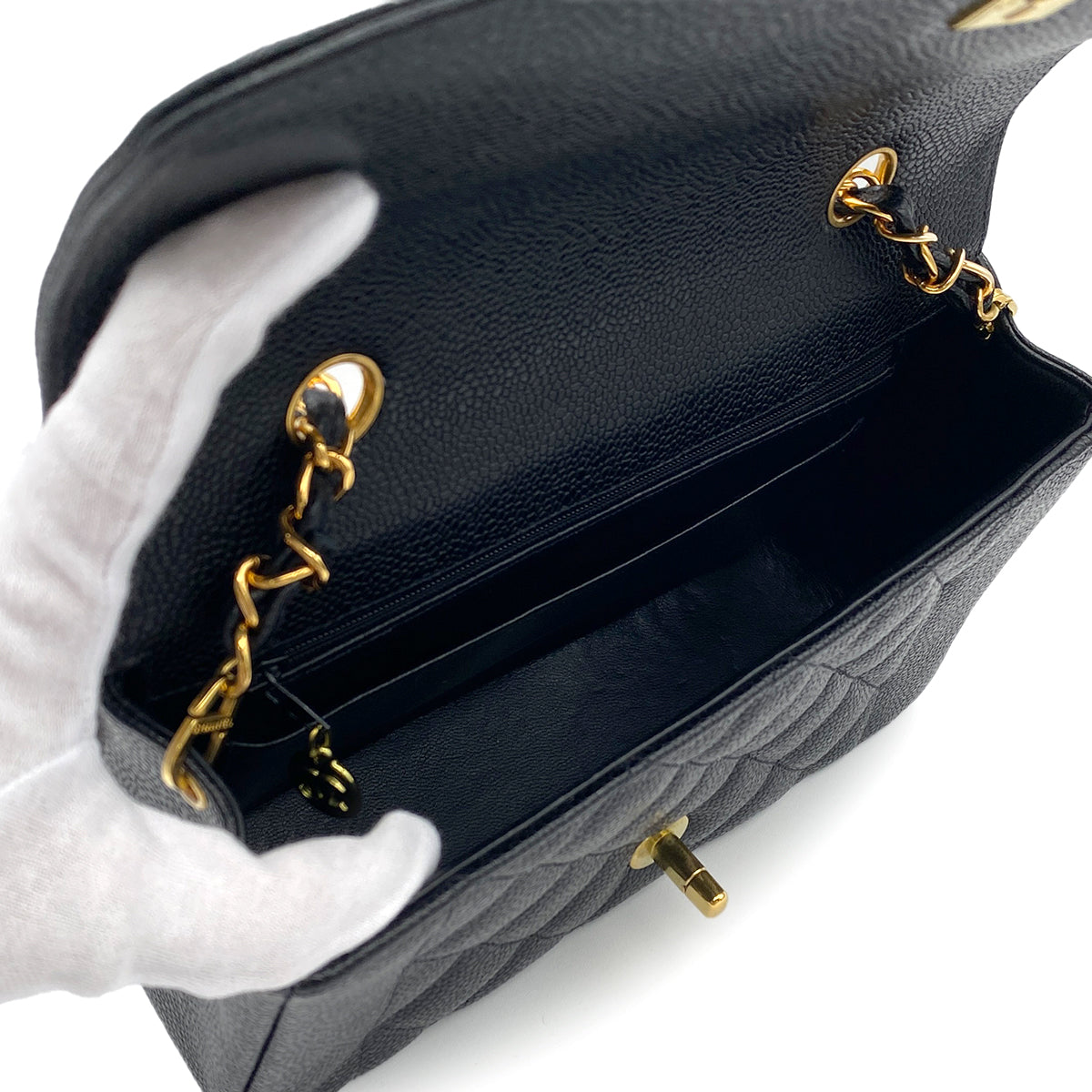 CHANEL VINTAGE DIANA SMALL  CHAIN SHOULDER BAG BLACK CAVIAR SKIN 90190799