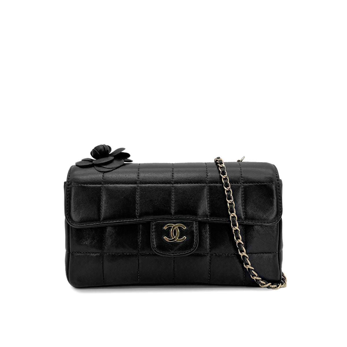 CHANEL VINTAGE MINI CHOCOLATE BAR FLOWER BLACK LAMB SKIN 90197092