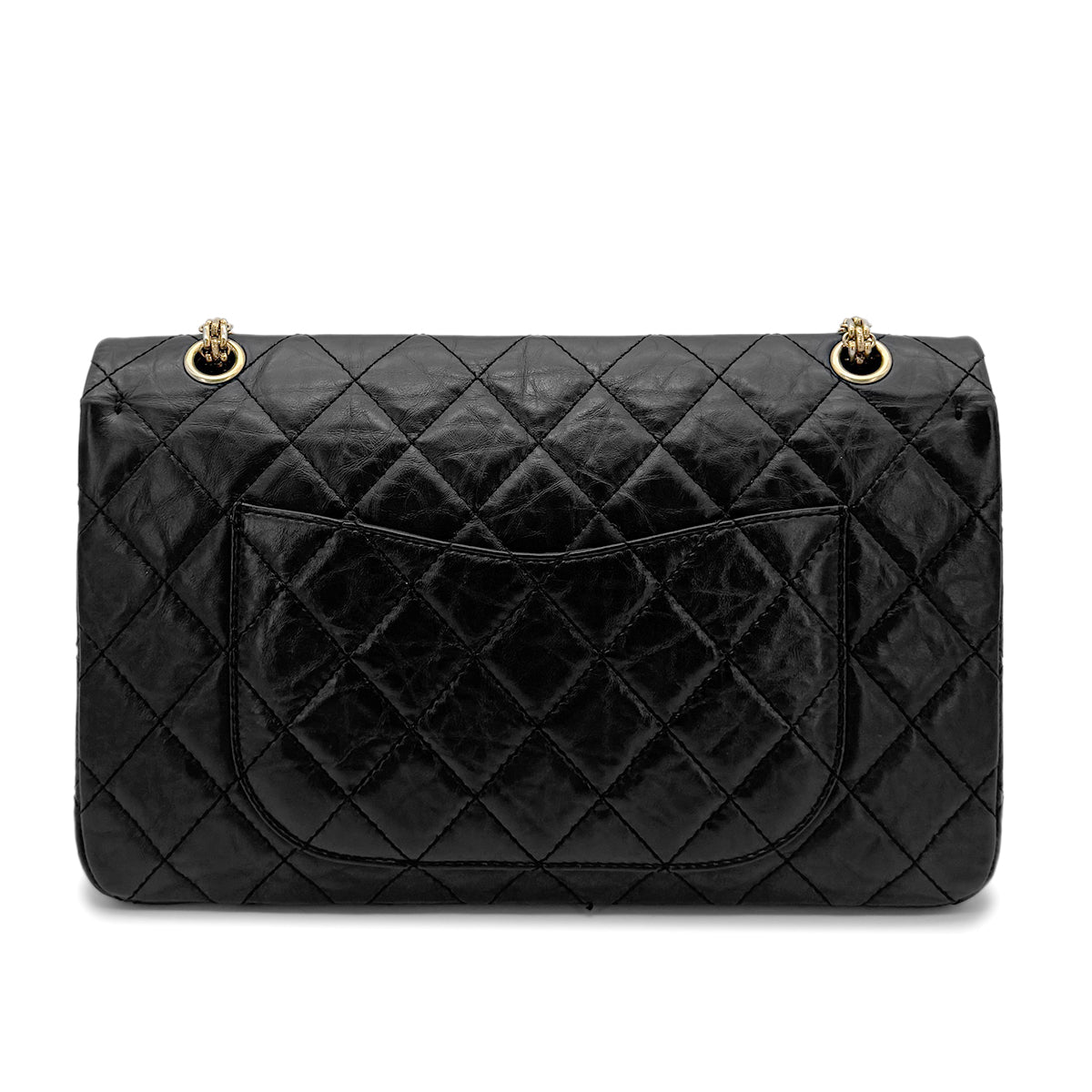 CHANEL 2.55 CHAIN SHOULDER BAG BLACK CALF LEATHER 90197993