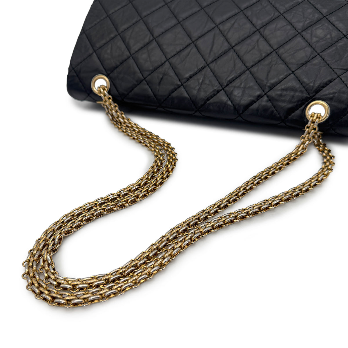 CHANEL 2.55 CHAIN SHOULDER BAG BLACK CALF LEATHER 90197993