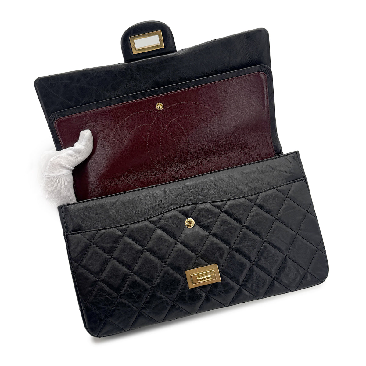 CHANEL 2.55 CHAIN SHOULDER BAG BLACK CALF LEATHER 90197993
