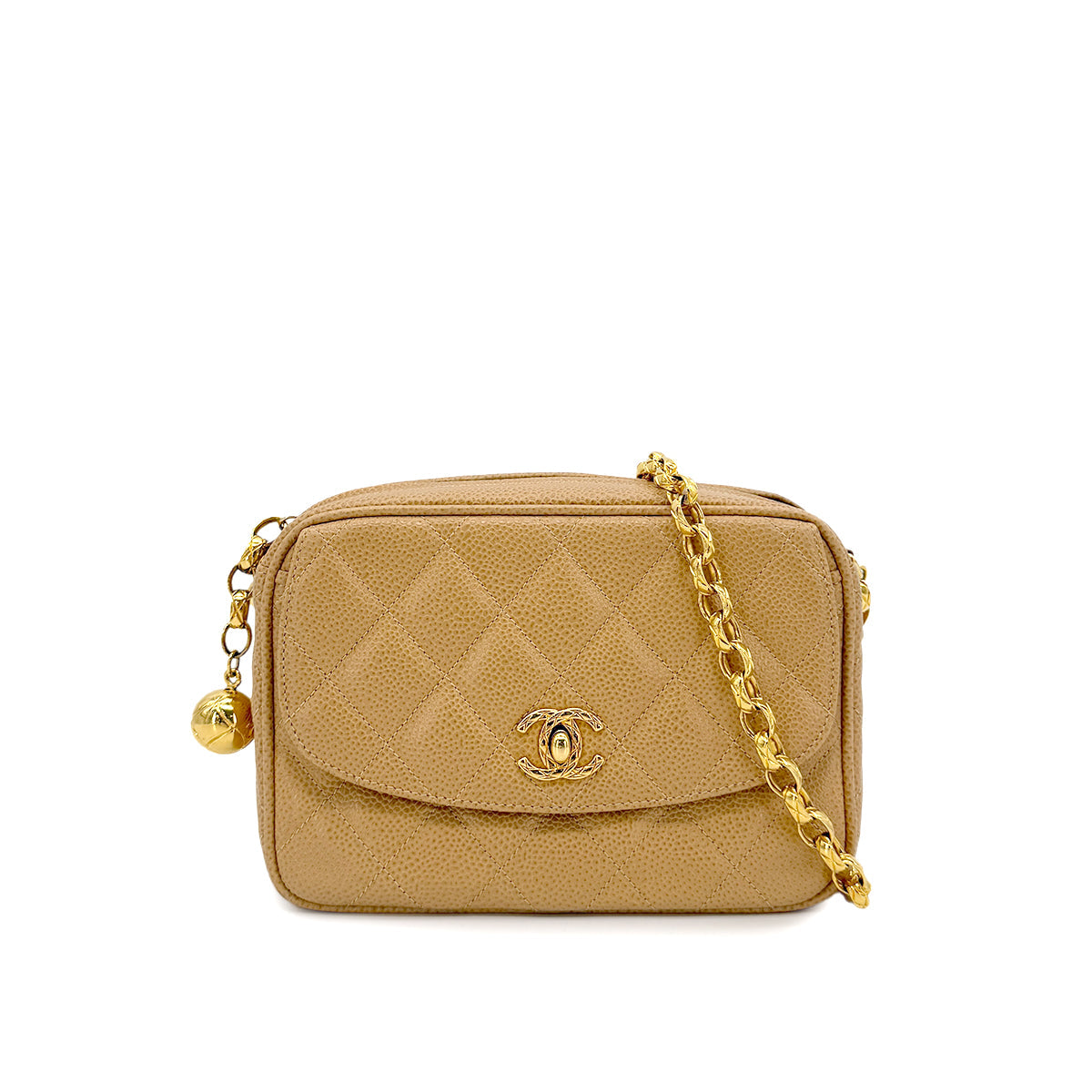 CHANEL VINTAGE BIJOU CHAIN SHOULDER BAG BEIGE CAVIAR SKIN 90198105 - PURPOSE