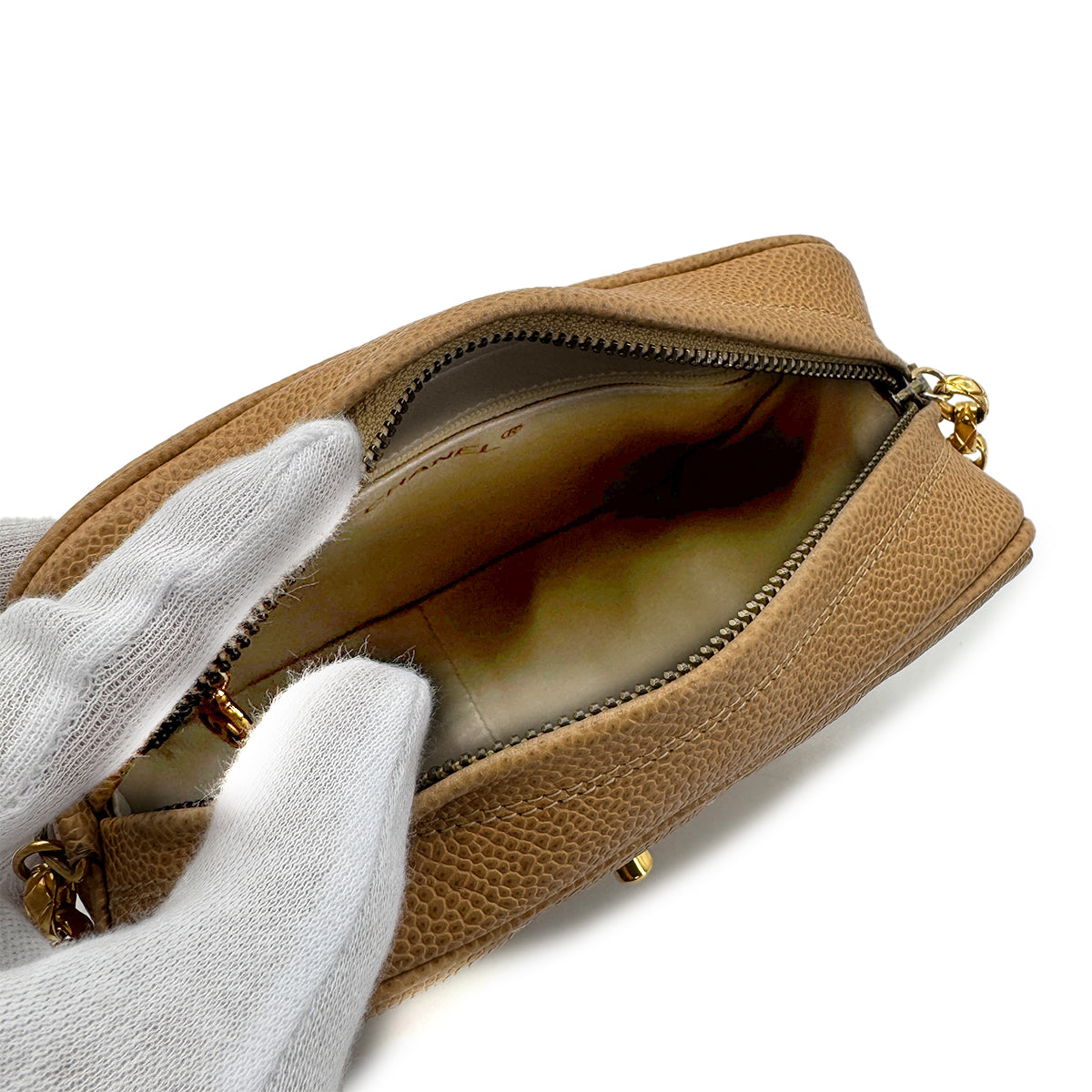 CHANEL VINTAGE BIJOU CHAIN SHOULDER BAG BEIGE CAVIAR SKIN 90198105 - PURPOSE