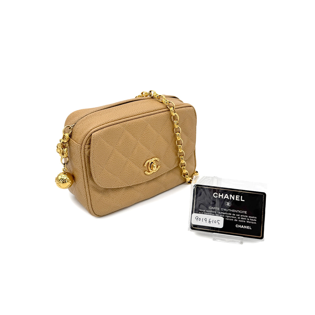 CHANEL VINTAGE BIJOU CHAIN SHOULDER BAG BEIGE CAVIAR SKIN 90198105 - PURPOSE