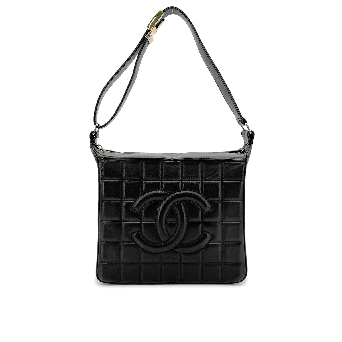 CHANEL VINTAGE CHOCOLATE BAR SHOULDER BAG BLACK LAMB SKIN 90199528