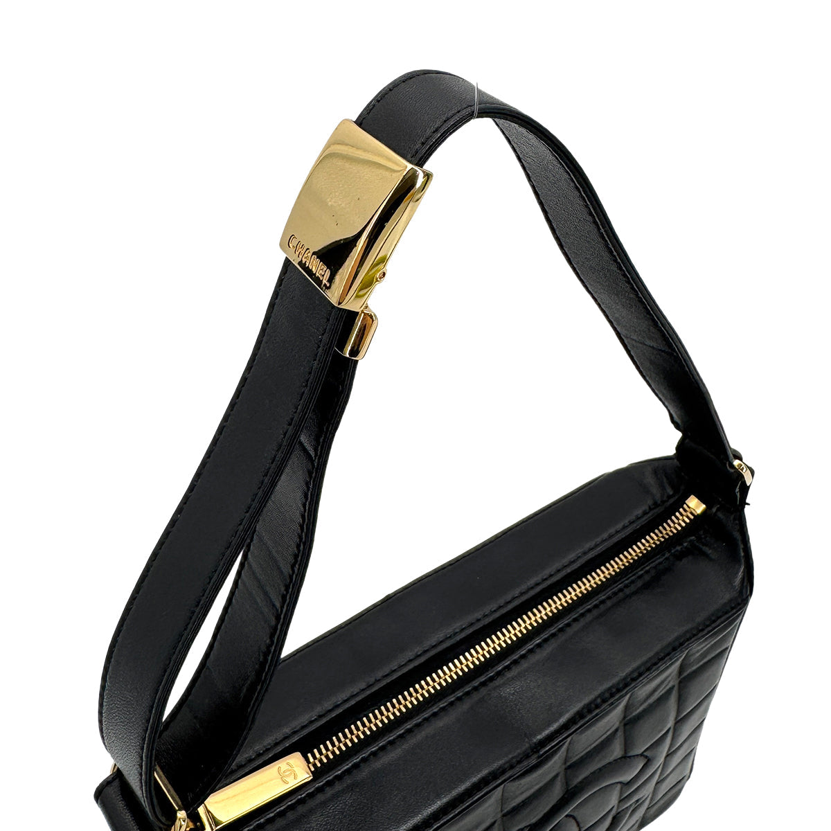 CHANEL VINTAGE CHOCOLATE BAR SHOULDER BAG BLACK LAMB SKIN 90199528