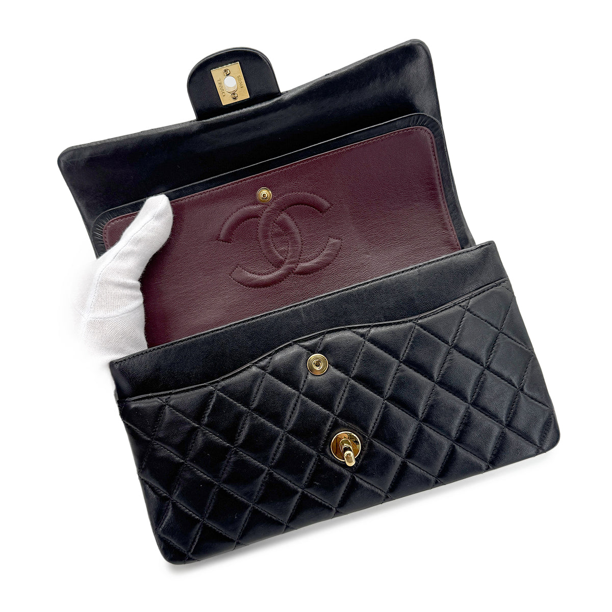 CHANEL VINTAGE CLASSIC FLAP MEDIUM CHAIN SHOULDER BAG BLACK LAMB SKIN 90202080