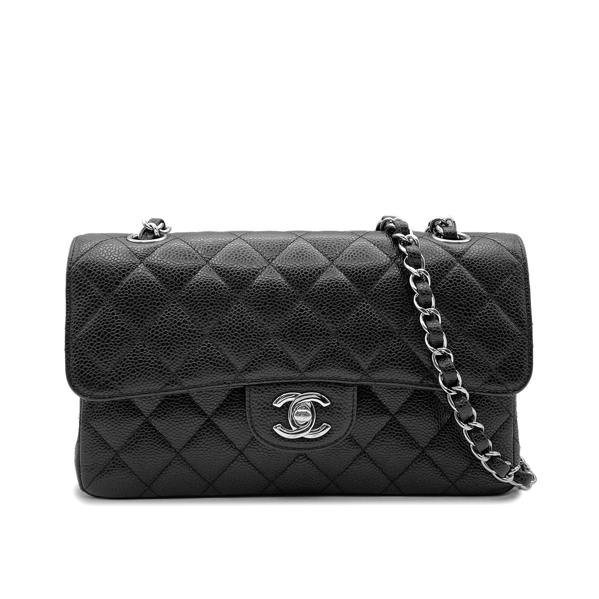 CHANEL CLASSIC FLAP SMALL CHAIN SHOULDER BAG BLACK CAVIAR SKIN SHW 90202733