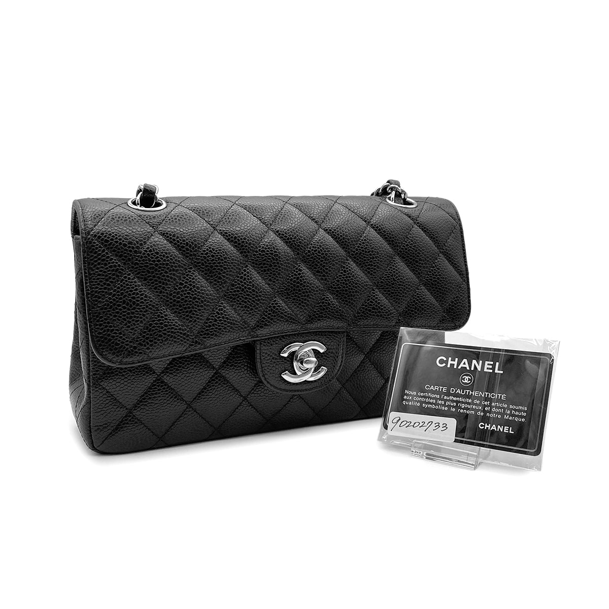CHANEL CLASSIC FLAP SMALL CHAIN SHOULDER BAG BLACK CAVIAR SKIN SHW 90202733
