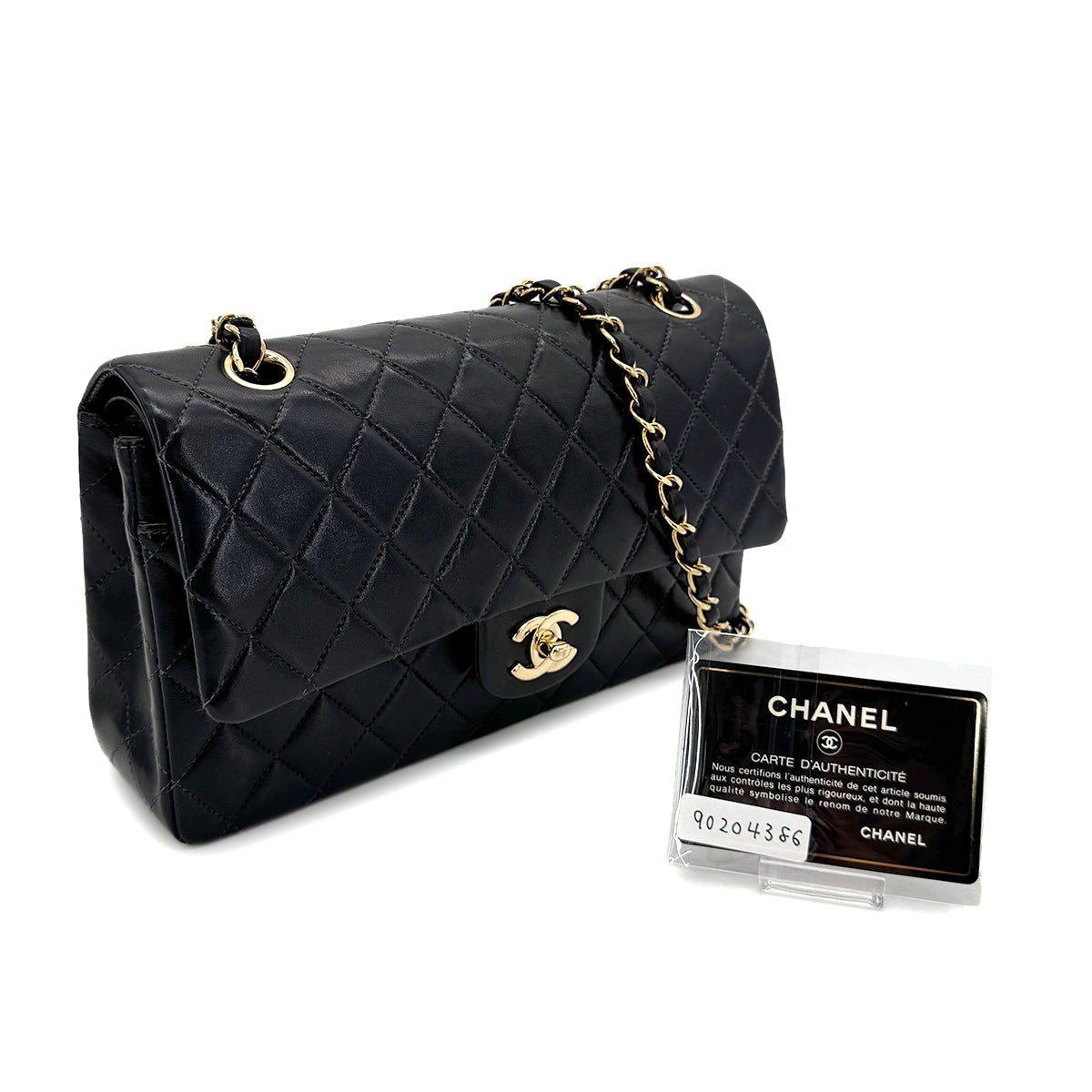 CHANEL VINTAGE CLASSIC FLAP MEDIUM CHAIN SHOULDER BAG BLACK LAMB SKIN 90204386