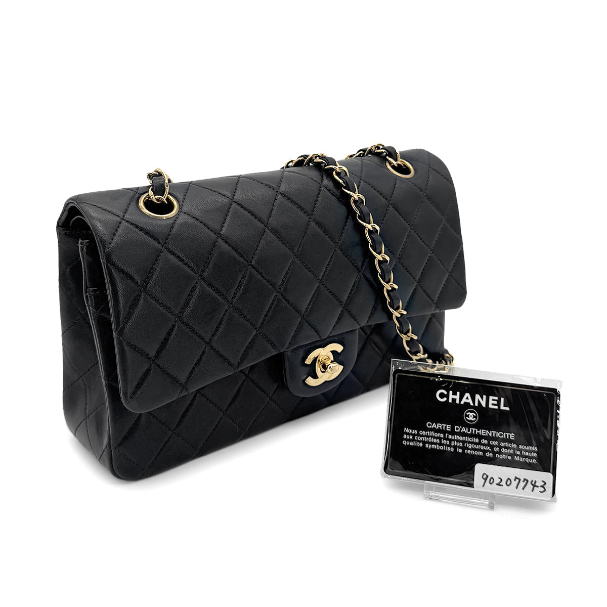 CHANEL VINTAGE CLASSIC FLAP MEDIUM CHAIN SHOULDER BAG BLACK LAMB SKIN 90207743
