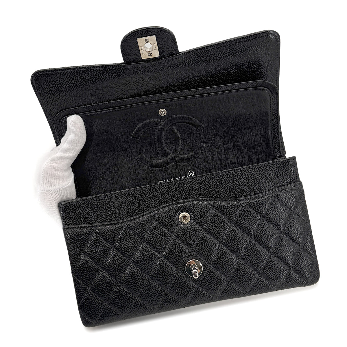 CHANEL VINTAGE CLASSIC FLAP MEDIUM CHAIN SHOULDER BAG BLACK CAVIAR SKIN SHW 90207860