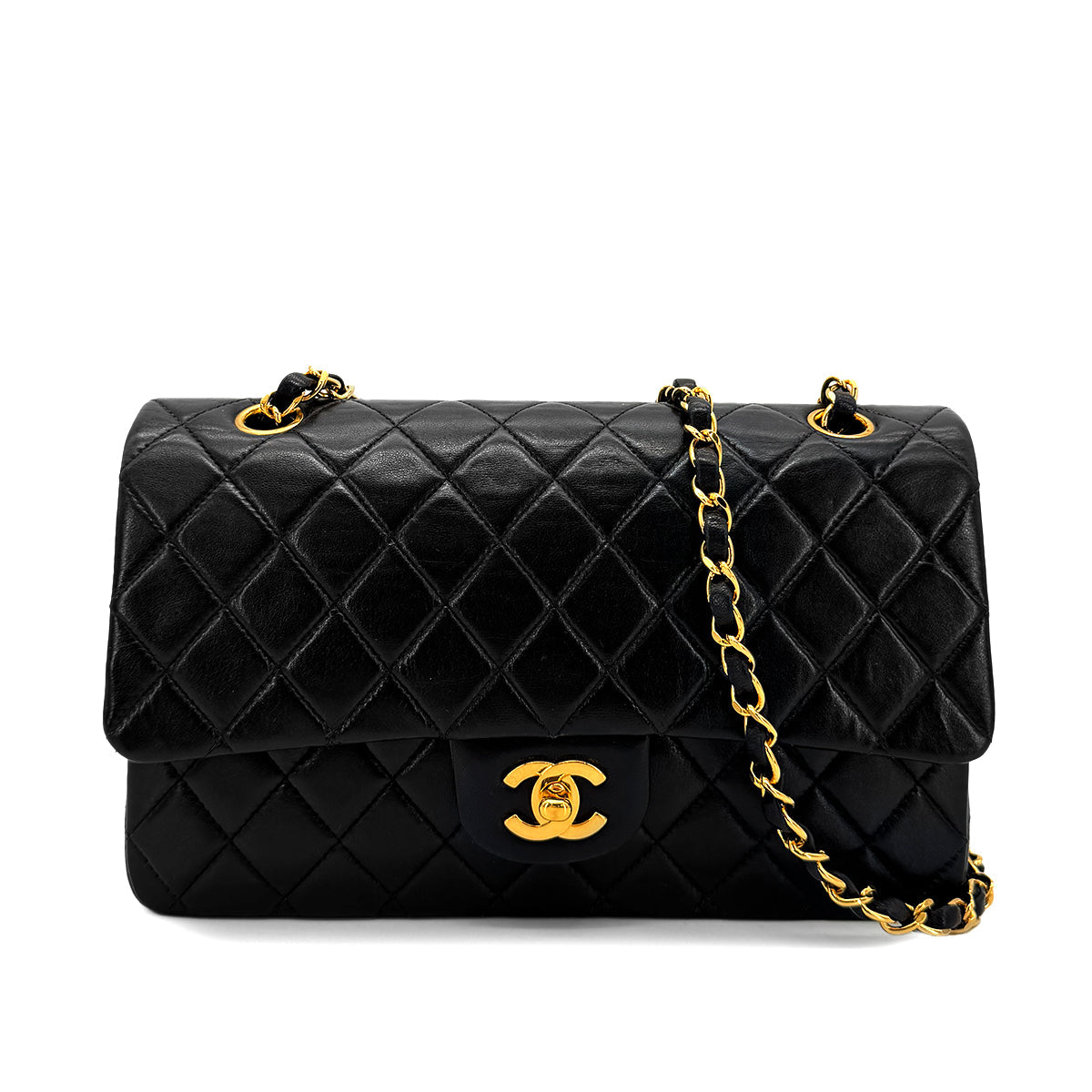 CHANEL VINTAGE CLASSIC FLAP MEDIUM CHAIN SHOULDER BAG BLACK LAMB SKIN 90208126