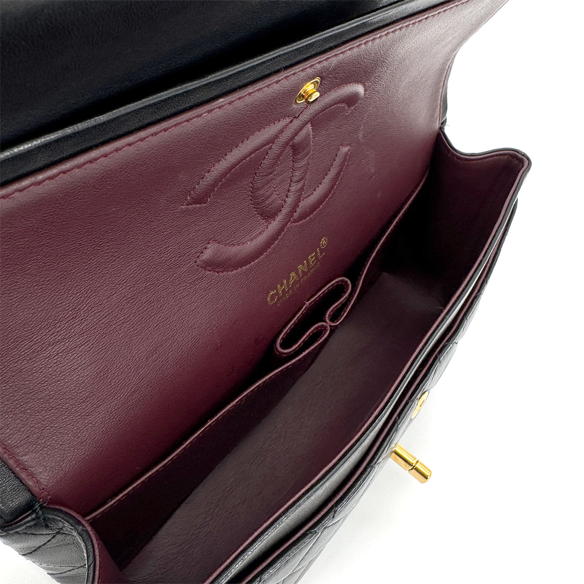 CHANEL VINTAGE CLASSIC FLAP MEDIUM CHAIN SHOULDER BAG BLACK LAMB SKIN 90208126