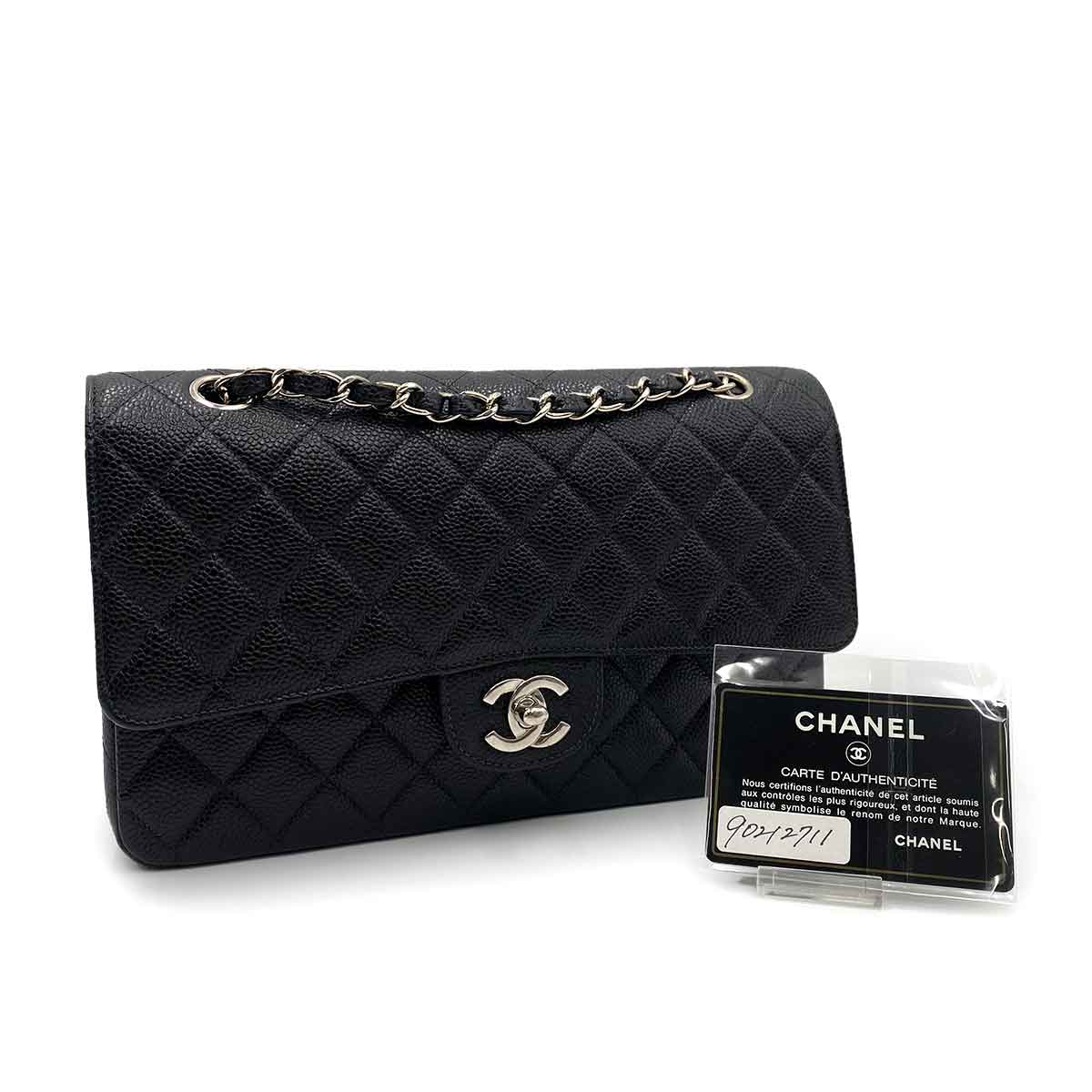 CHANEL VINTAGE CLASSIC FLAP MEDIUM CHAIN SHOULDER BAG BLACK CAVIAR SKIN SHW 90212711