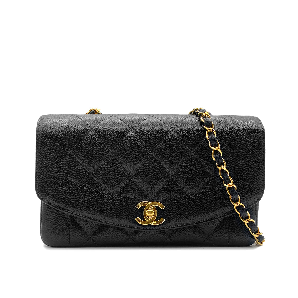 CHANEL VINTAGE DIANA SMALL CHAIN SHOULDER BAG BLACK CAVIAR SKIN 90213844