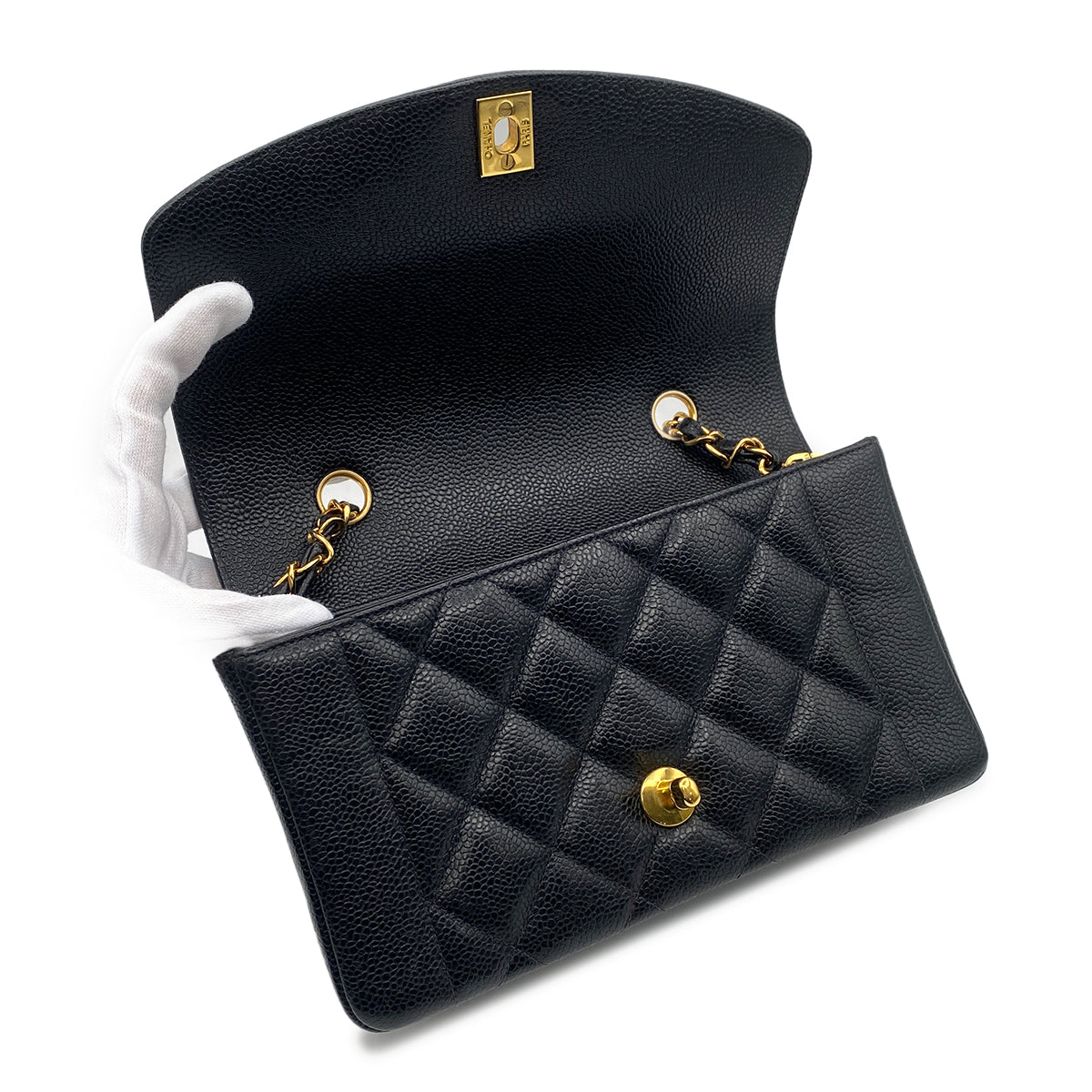 CHANEL VINTAGE DIANA SMALL CHAIN SHOULDER BAG BLACK CAVIAR SKIN 90213844