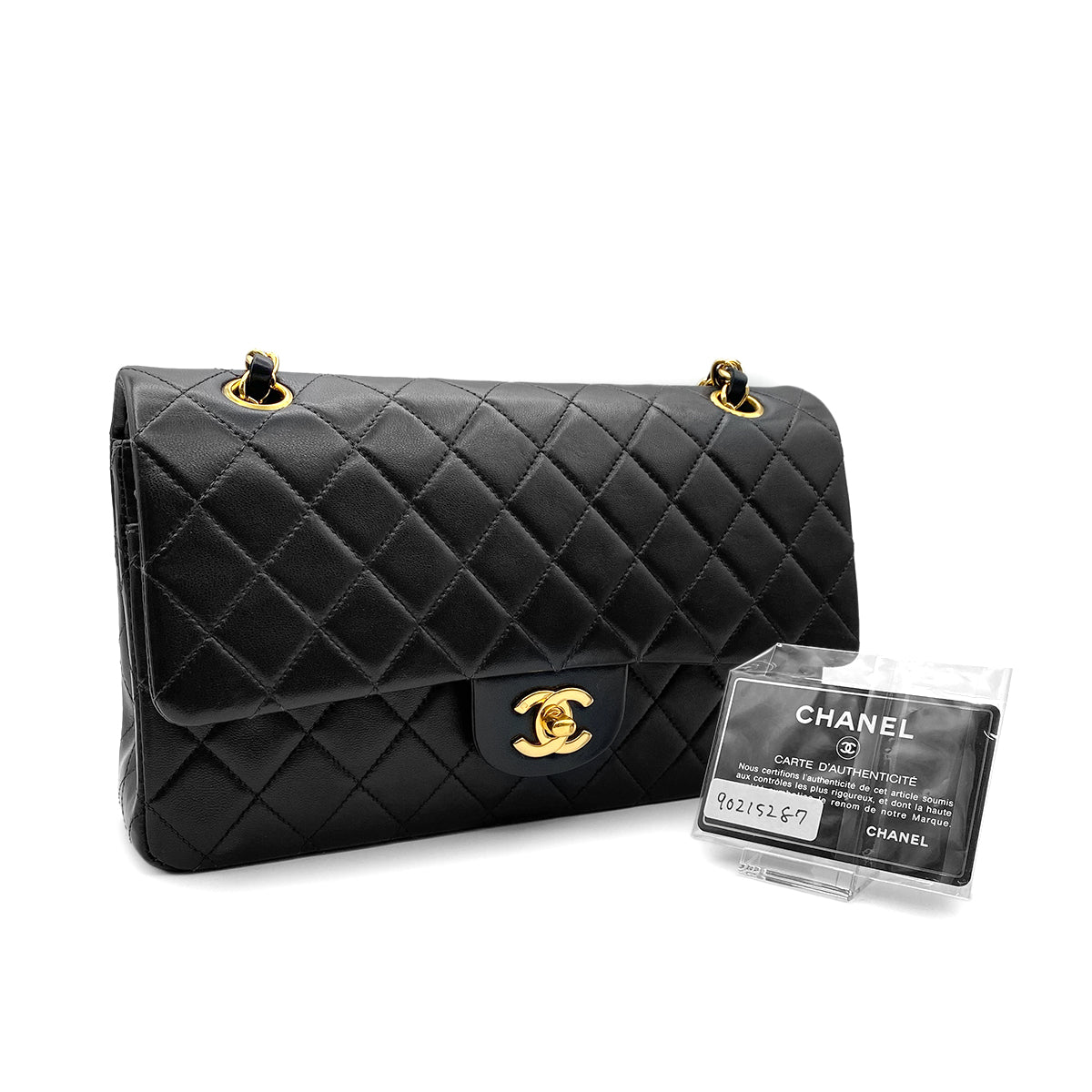 CHANEL VINTAGE CLASSIC FLAP MEDIUM CHAIN SHOULDER BAG BLACK LAMB SKIN 90215287