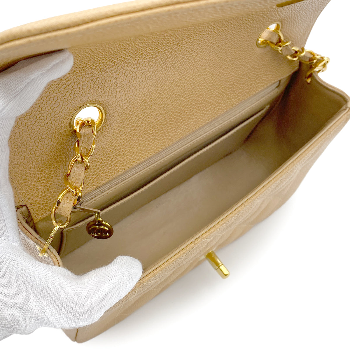 CHANEL VINTAGE DIANA SMALL CHAIN SHOULDER BAG BEIGE CAIVAR SKIN 90223306 - PURPOSE