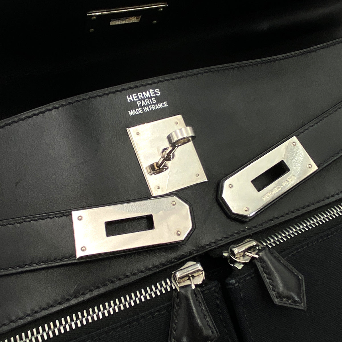 HERMES KELLY LAKIS 40 BLACK BOXCALF TOILE OFFICIER HAND SHOULDER BAG □H 90230404