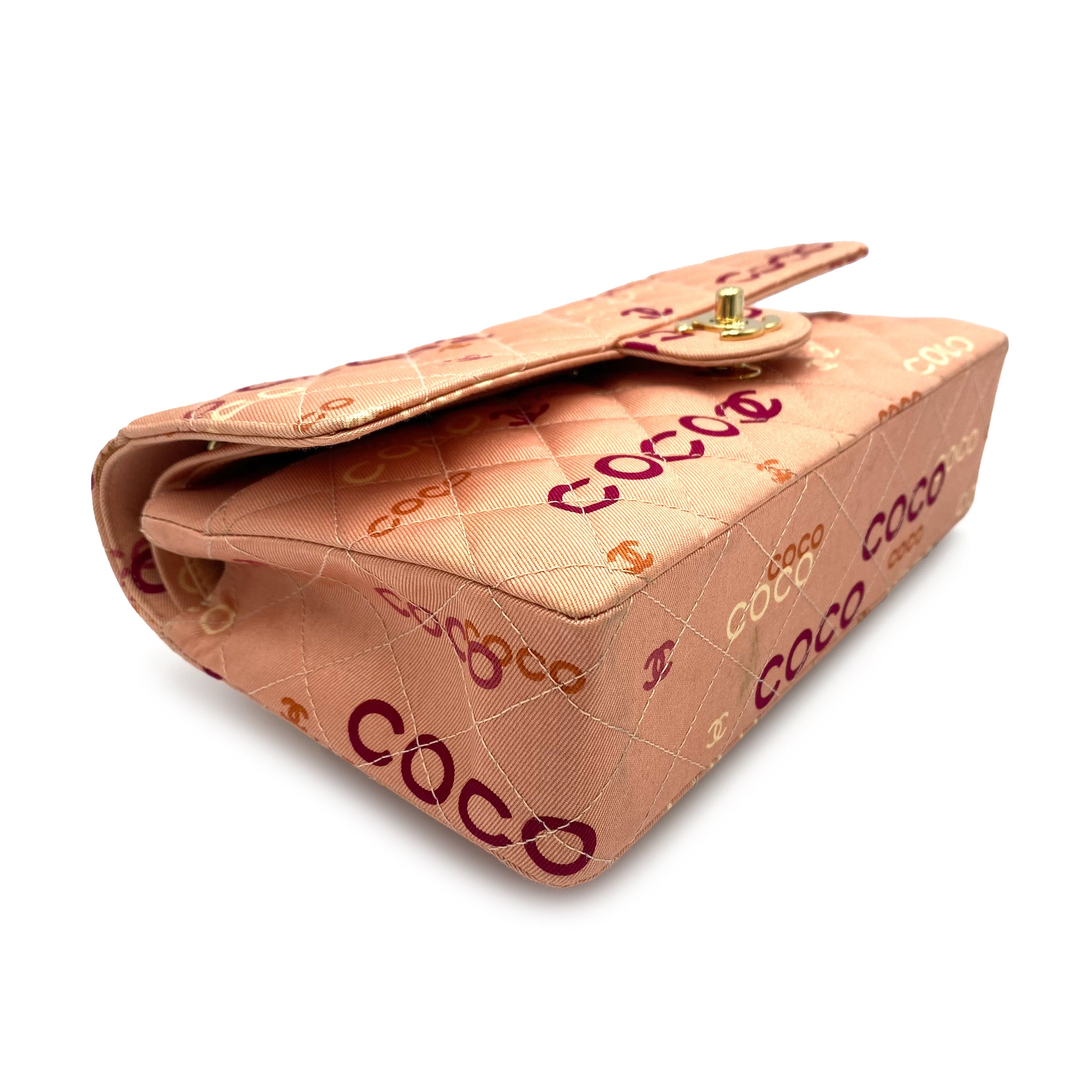 CHANEL VINTAGE CLASSIC FLAP MEDIUM CHAIN SHOULDER BAG PINK CANVAS 90232008