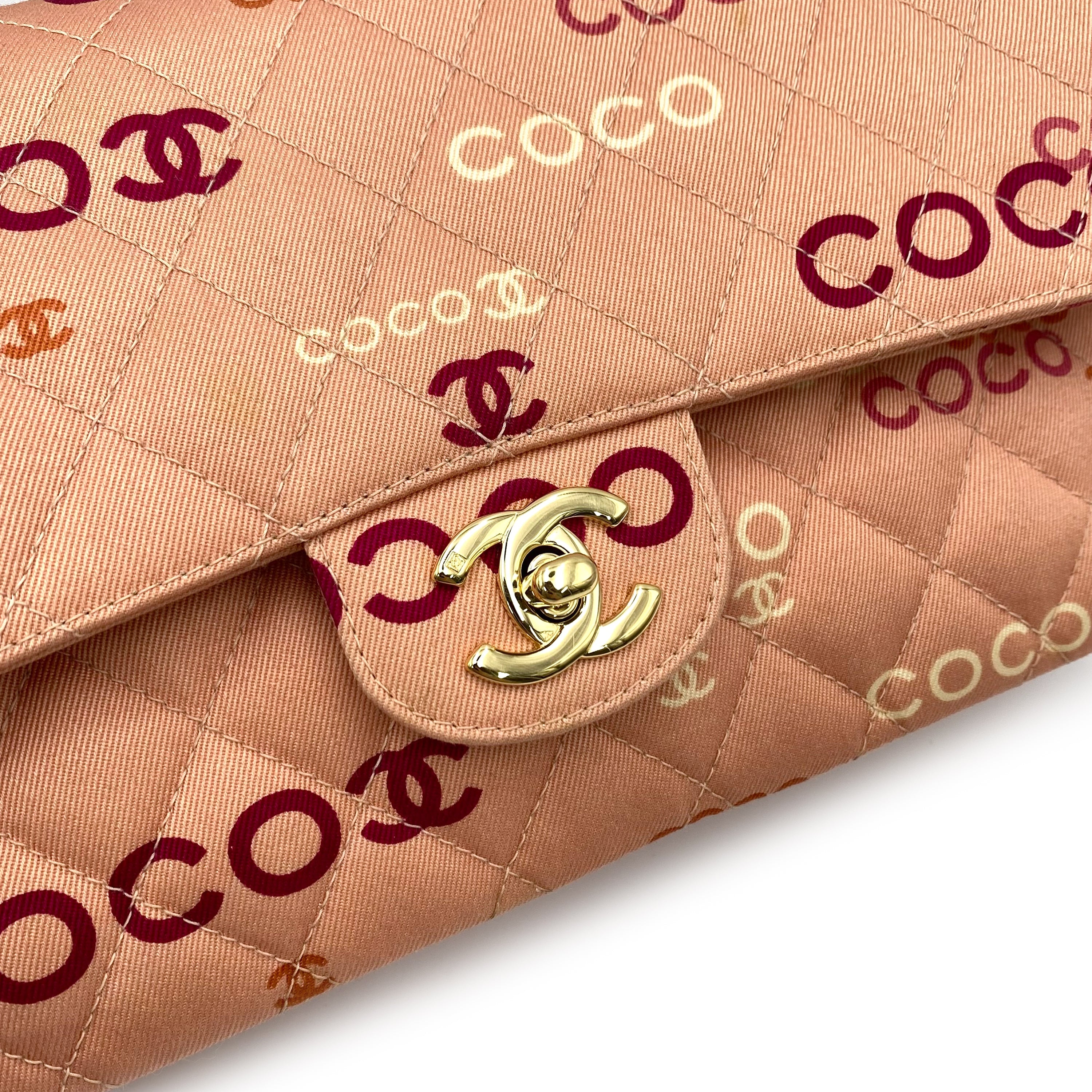 CHANEL VINTAGE CLASSIC FLAP MEDIUM CHAIN SHOULDER BAG PINK CANVAS 90232008