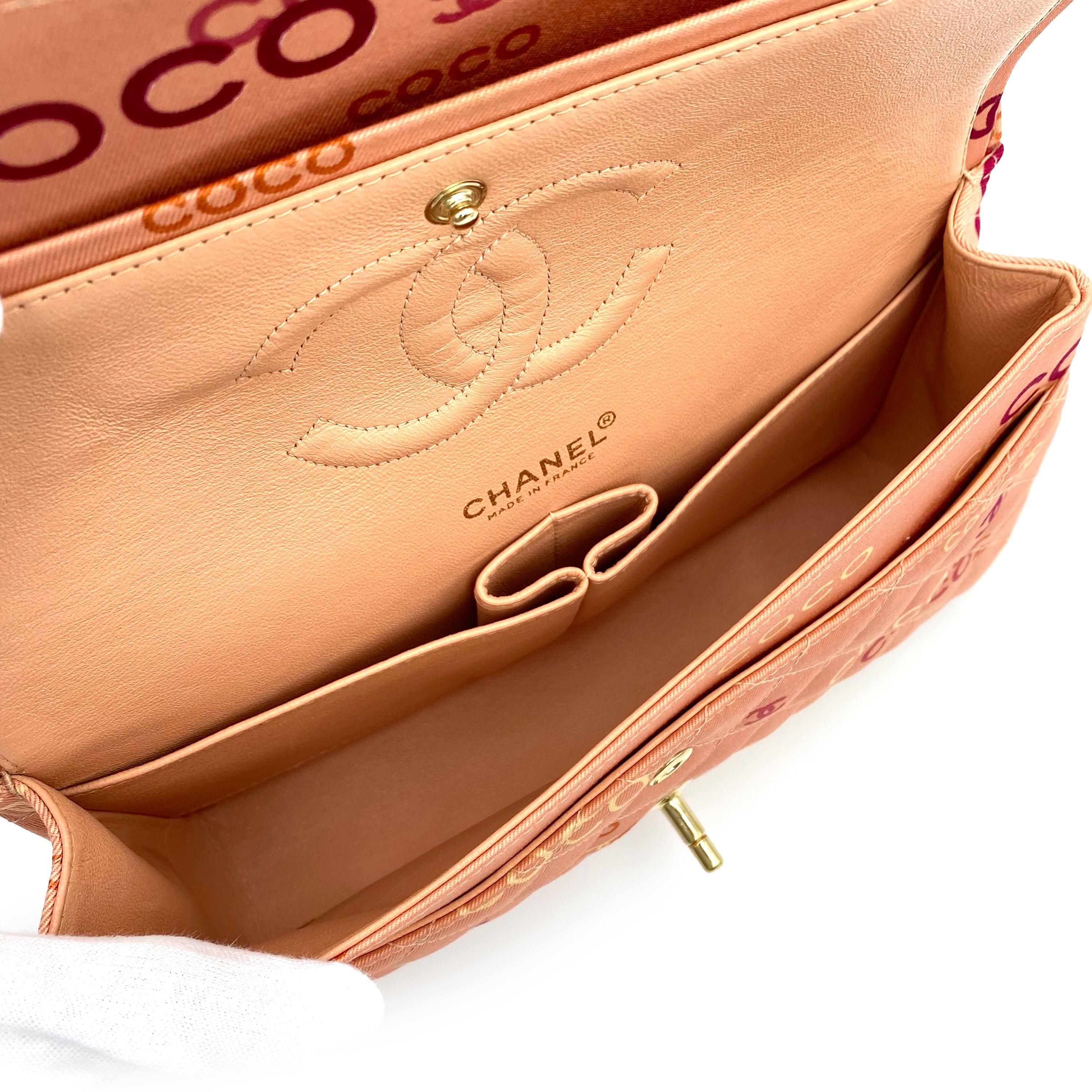 CHANEL VINTAGE CLASSIC FLAP MEDIUM CHAIN SHOULDER BAG PINK CANVAS 90232008