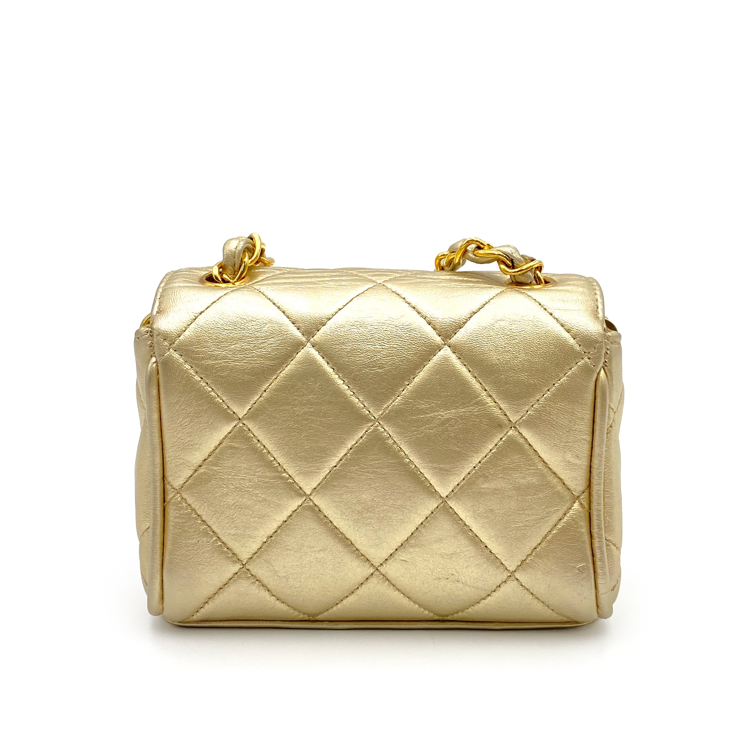 CHANEL VINTAGE MINI MATELASSE CHAIN SHOULDER BAG GOLD LAMB SKIN 90234531