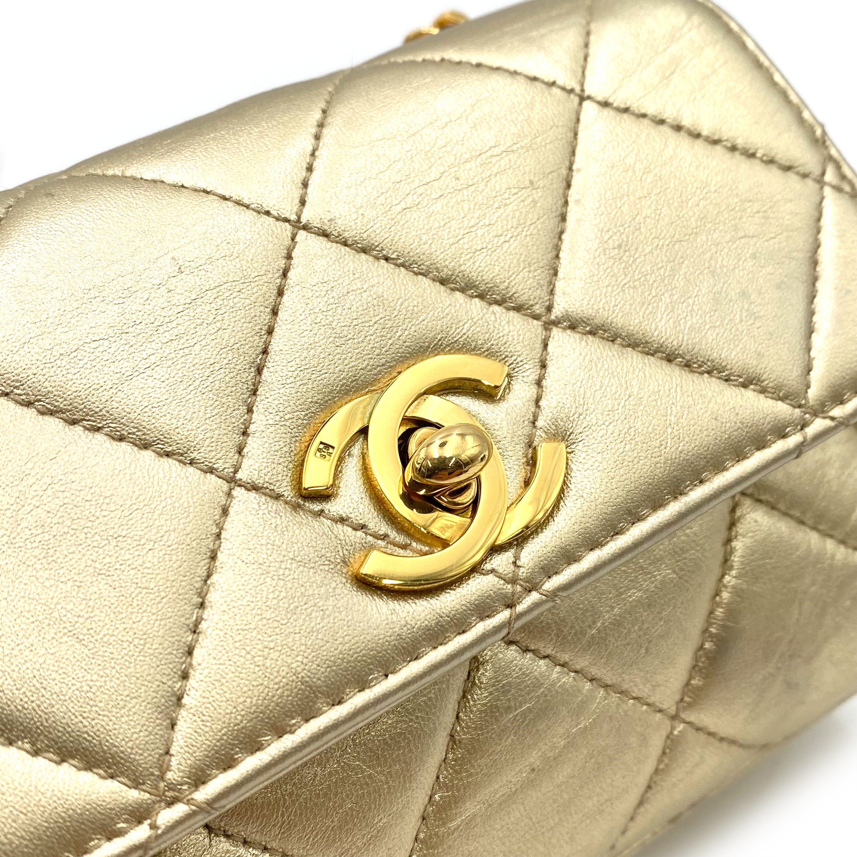 CHANEL VINTAGE MINI MATELASSE CHAIN SHOULDER BAG GOLD LAMB SKIN 90234531