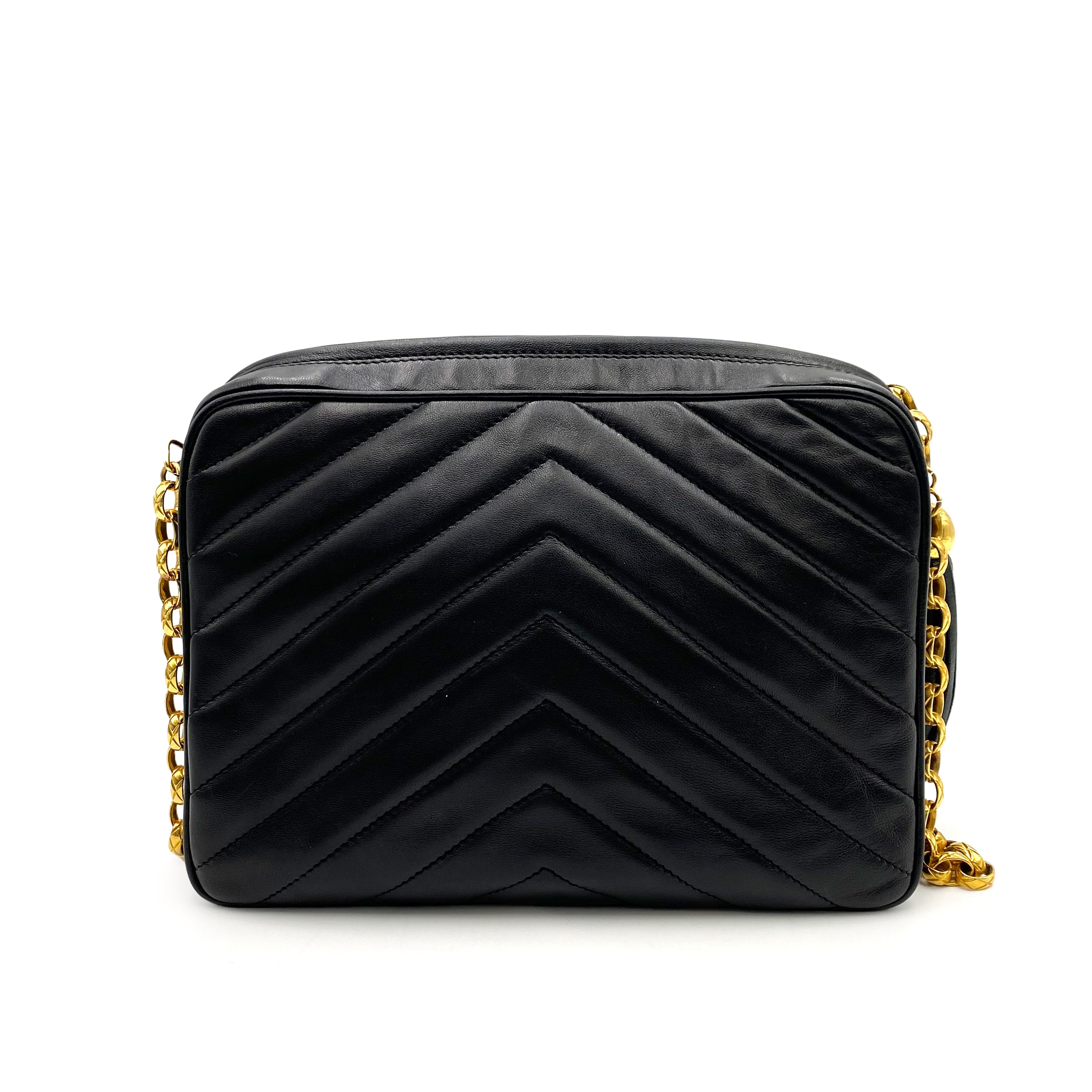 CHANEL VINTAGE CHEVRON FRINGE BIJOU CHAIN SHOULDER BAG BLACK LAMB SKIN 90234737