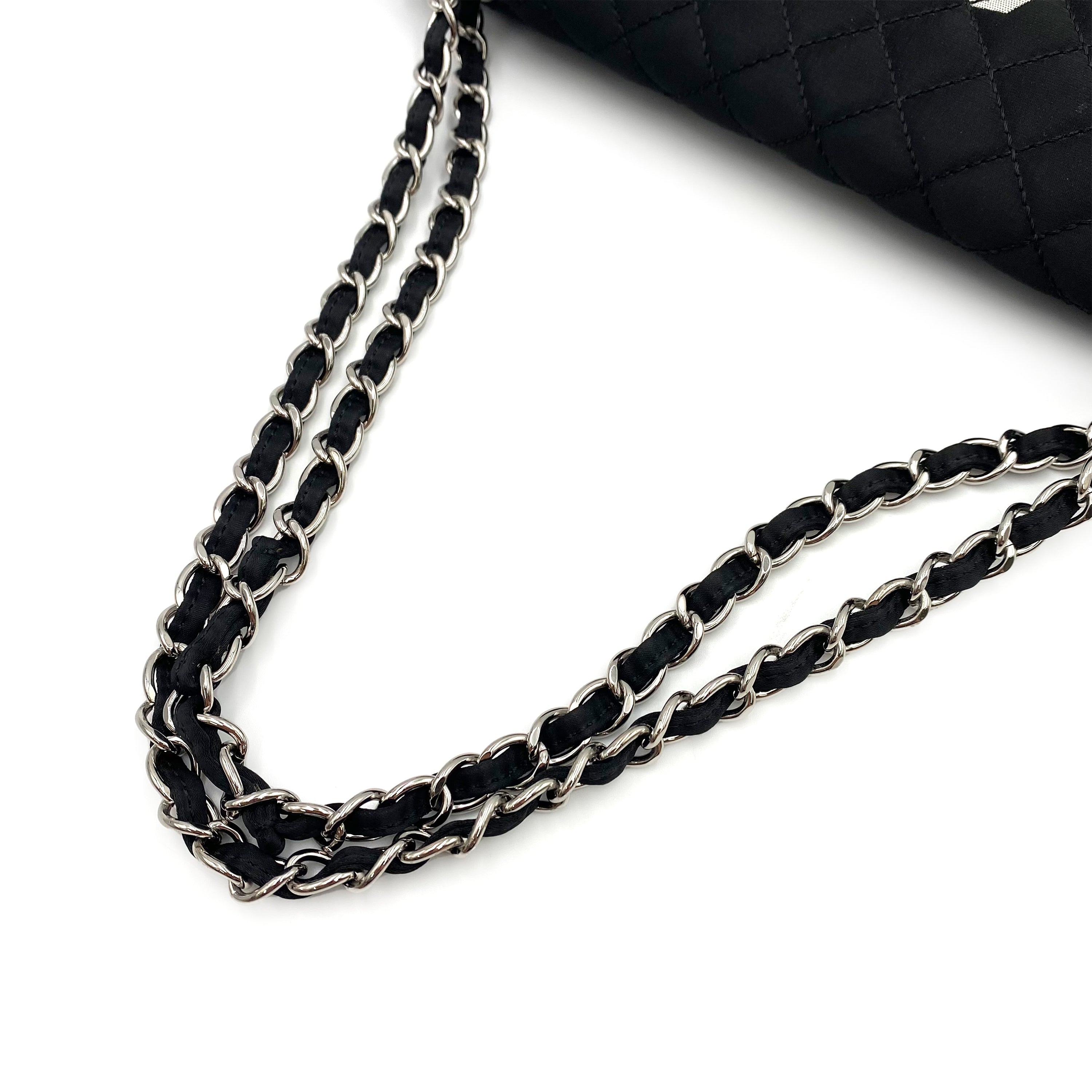 CHANEL VINTAGE CHAIN SHOULDER BAG BLACK SATIN 90235472