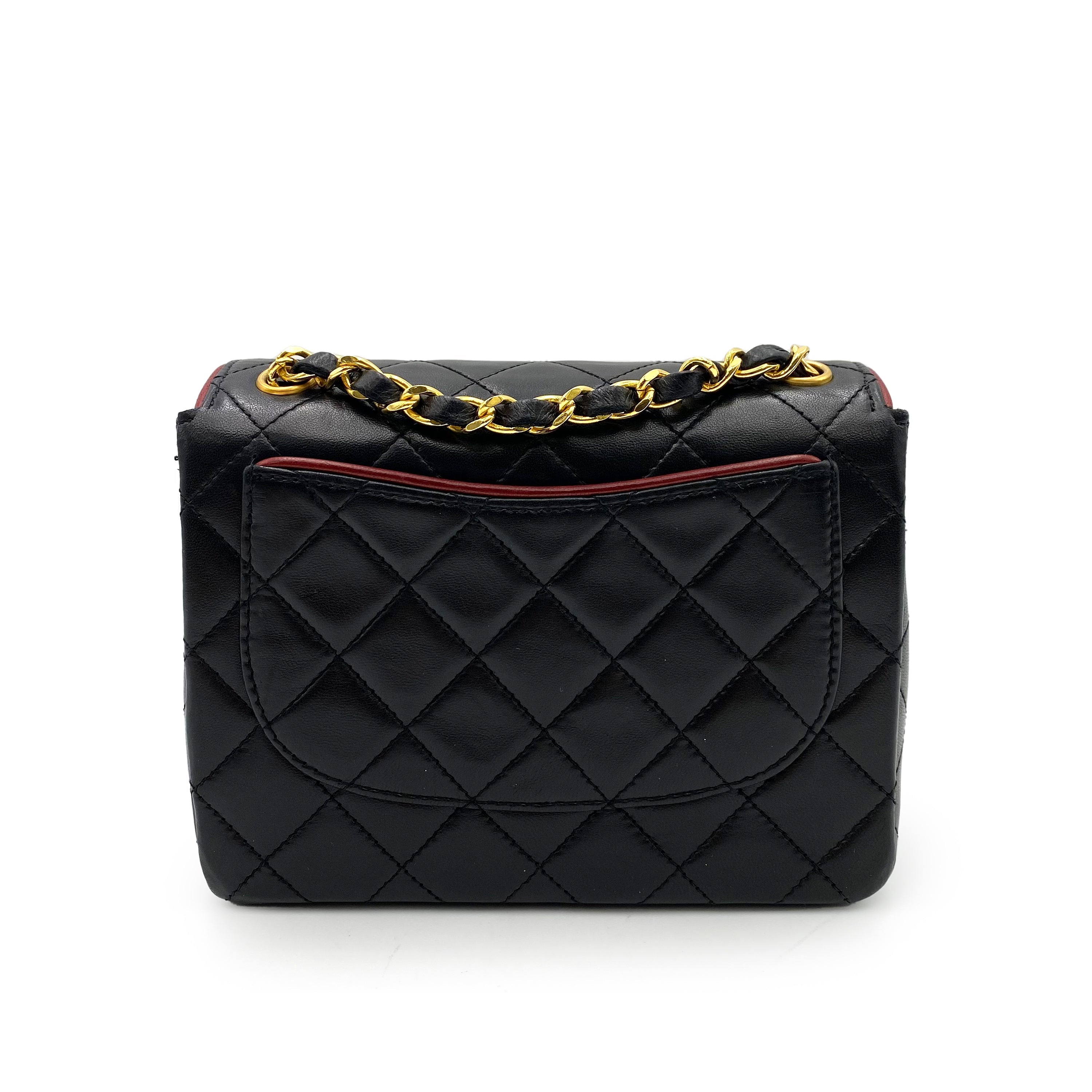 CHANEL VINTAGE MINI SQUARE 17 CHAIN SHOULDER BAG BYCOLOR BLACK RED LAMB SKIN  90235981