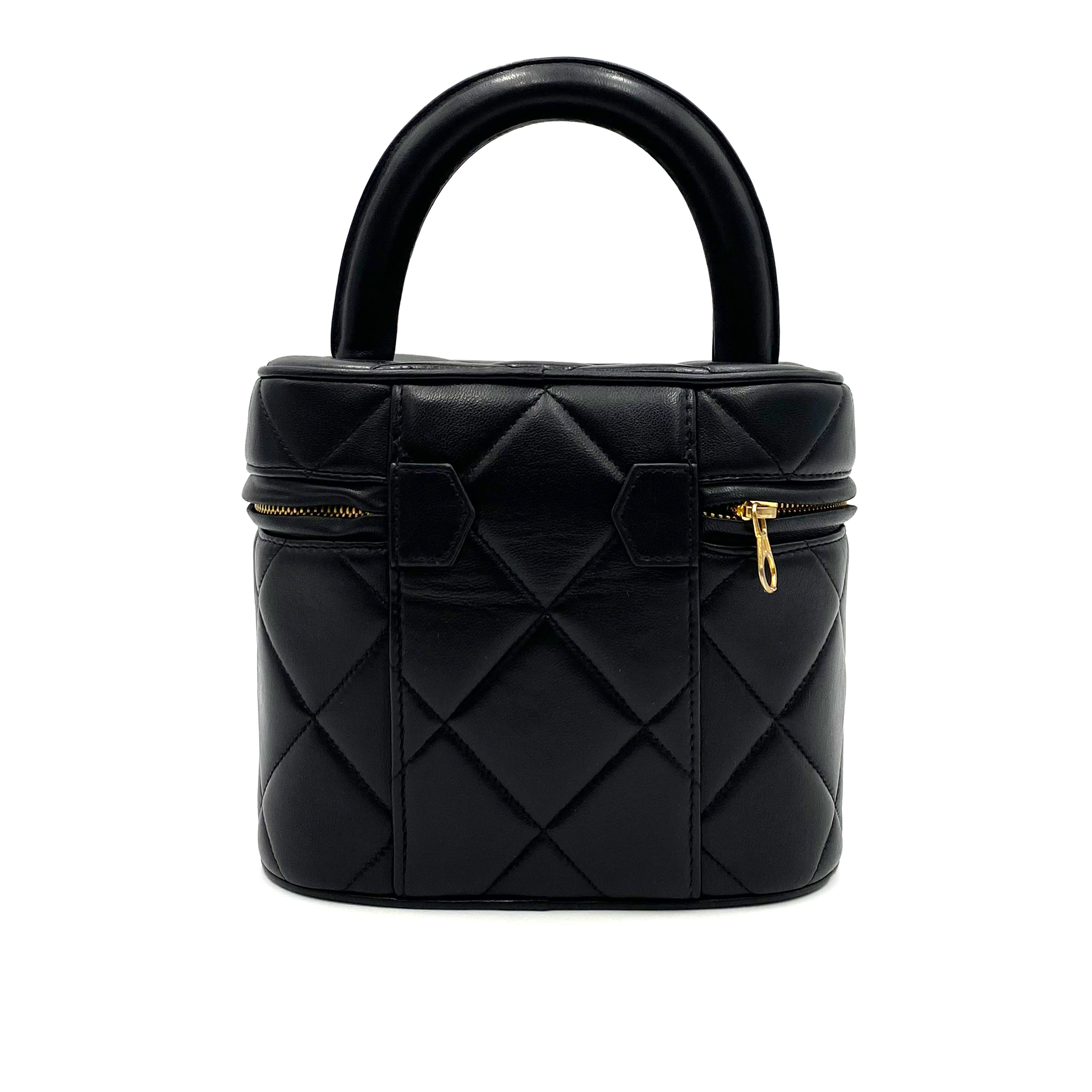 CHANEL VINTAGE VANITY HAND BAG BLACK LAMB SKIN 90237314