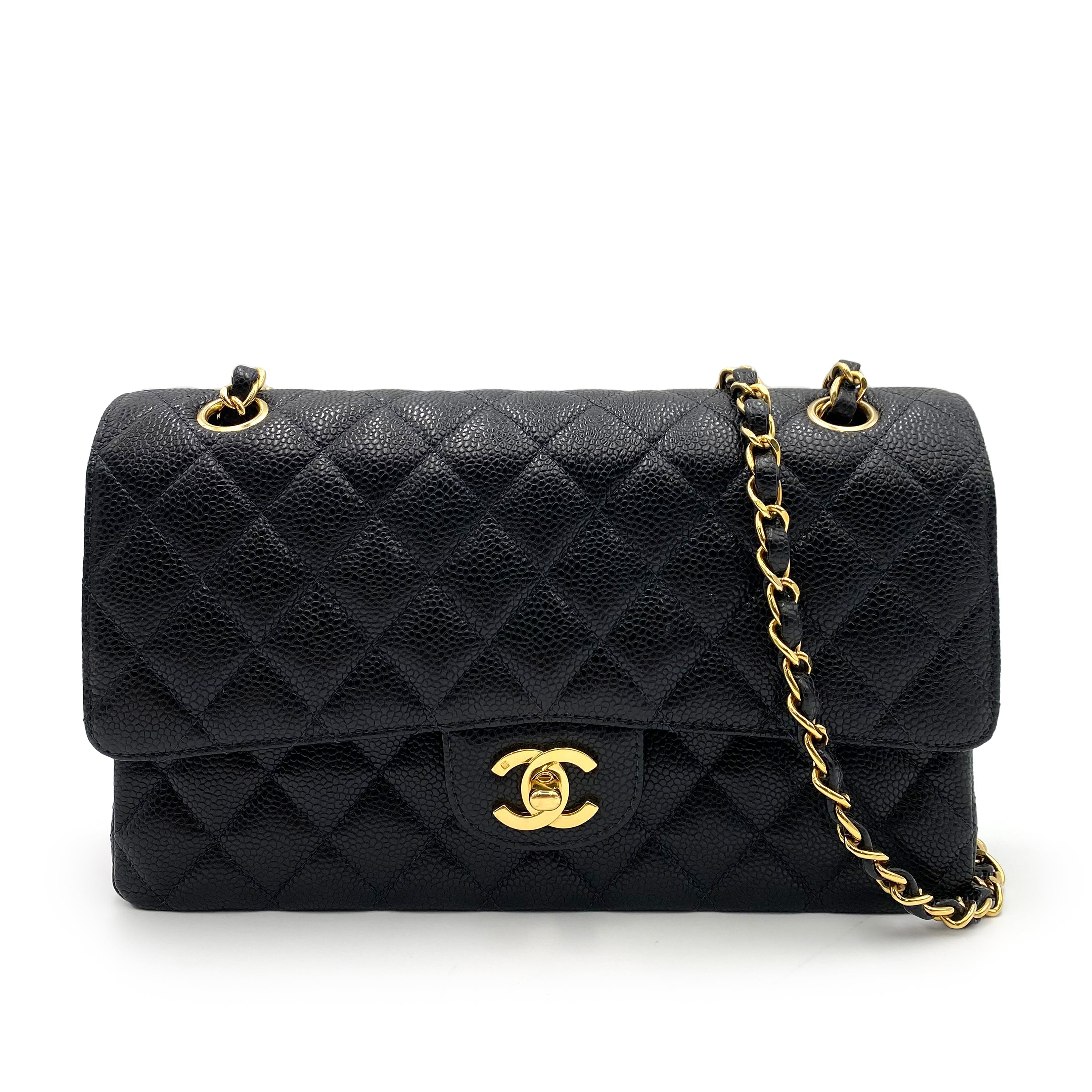 CHANEL CLASSIC FLAP MEDIUM CHAIN SHOULDER BAG BLACK CAVIAR SKIN 90237324